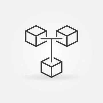 Blockchain outline vector concept icon. 3 Connected Blocks - Block-chain sign イラスト素材