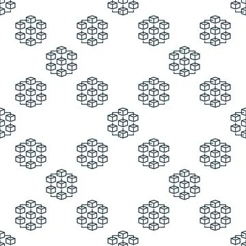 Blockchain outline vector seamless pattern. Block Chain Technology simple l.. Stock Illustration