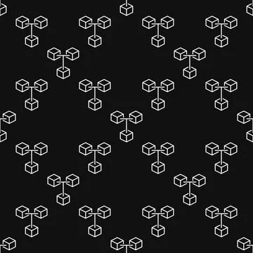 Blockchain outline vector seamless pattern. 3 Connected Blocks - Block-chai.. Stock Illustration
