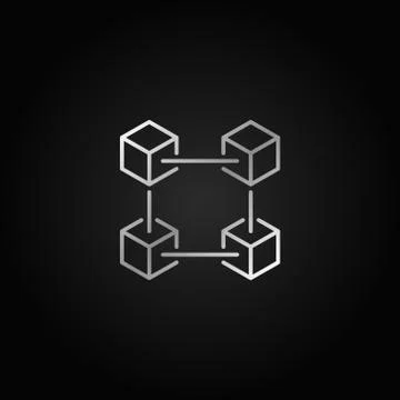 Blockchain outline vector silver icon on dark background Stock Illustration