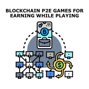 Blockchain p2e games earning digital money while playing Stock Illustration