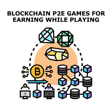 Blockchain p2e games earning digital assets playing online Stock Illustration