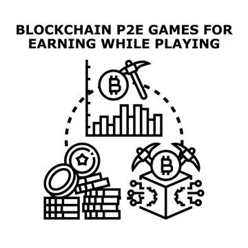 Blockchain p2e gaming for earning digital cryptocurrency Stock Illustration
