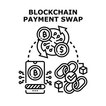 Blockchain payment swap concept exchanging cryptocurrency and fiat Stock Illustration