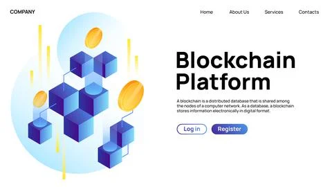Blockchain Platform. Creative Landing Website Page 스톡 일러스트