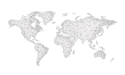 Blockchain polygon network world map isolated on white. Stock Illustration