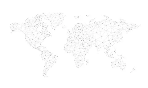 Blockchain polygon network world map isolated on white. Stock Illustration