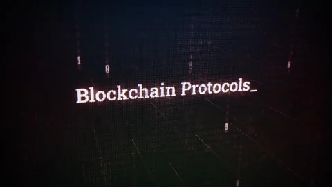 Blockchain Protocols on digital screen message on computer screens Stock Footage 317028984