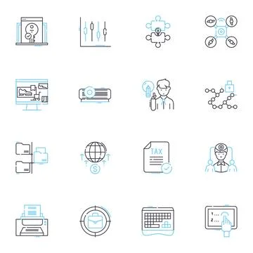 Blockchain revolution linear icons set. Decentralization, Cryptography Stock Illustration