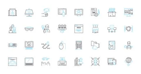 Blockchain revolution linear icons set. Decentralization, Cryptography Stock Illustration