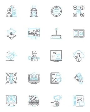 Blockchain revolution linear icons set. Decentralization, Cryptography Stock Illustration