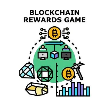 Blockchain rewards game concept earning digital assets Stock Illustration