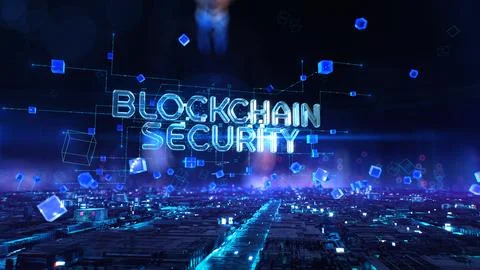 Blockchain Security - businessman working with virtual reality at office. イラスト素材