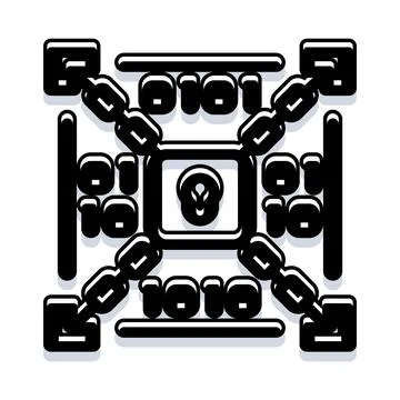 Blockchain security concept integrating lock, binary code, and chains イラスト素材