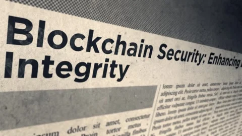 Blockchain Security Enhancing Data Integrity Title on Newspaper headline Stock Footage 291179696