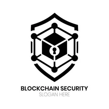Blockchain Security Logo Design with Cube Shield and Connections Stock Illustration