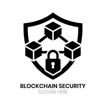 Blockchain Security Logo Design with Padlock Shield and Cubes Stock Illustration