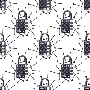 Blockchain security seamless pattern, bitcoin wallpaper, crypto concept. Digital Illustrazione stock