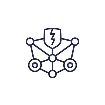 Blockchain security vulnerabilities line icon on white Stock Illustration