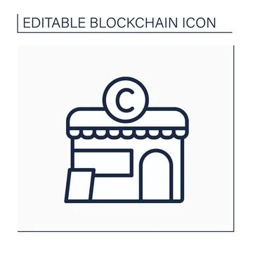 Blockchain shop line icon Illustrazione stock