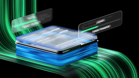 Blockchain Smart Contract and Token Transfer Process Data Flow in 3D Animation Stock Footage 346363098