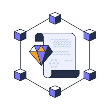 Blockchain smart contract icon with digital document and cryptocurrency token イラスト素材