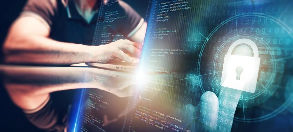 Blockchain Software Applications Developer Concept Background Stock Photos