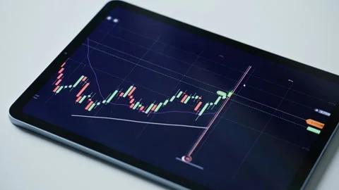 Blockchain statistics displayed screen. Digital asset market trends on tablet Stock Footage 332419528