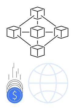 Blockchain Structure with Cryptocurrency and Global Connectivity Stock Illustration