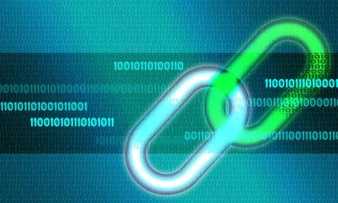 Blockchain symbol on binary code number background Illustrazione stock