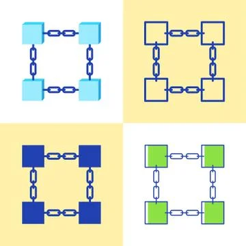 Blockchain symbol icon set in flat and line style Stock Illustration
