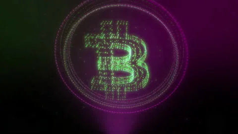 Blockchain System Creates Bitcoin Internet Money On Digital Neon Background Stock Footage 172247992
