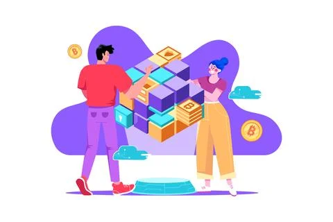 Blockchain System Illustration concept. Flat illustration isolated on white b Stock Illustration