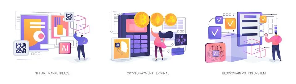 Blockchain Tech in Daily Use abstract concept vector illustrations. Illustrazione stock