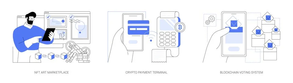 Blockchain Tech in Daily Use abstract concept vector illustrations. Illustrazione stock
