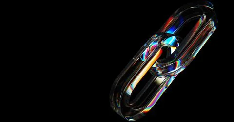 Blockchain technology 3d banner. Hyperlink of glass holographic transparent Illustrazione stock