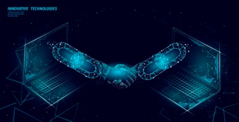Blockchain technology 3D handshake. Business finance agreement contract conce 스톡 일러스트