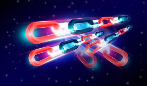 BlockChain technology with 3D rendering concept, glow light chains connected Stock Illustration