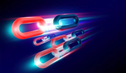 BlockChain technology with 3D rendering concept, glow light chains connected Stock Illustration