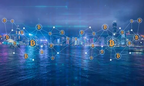 Blockchain technology and bitcoin cryptocurrency network concept (84) Stock Photos