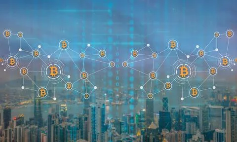 Blockchain technology and bitcoin cryptocurrency network concept (84) Stock Photos