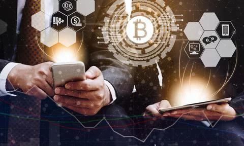 Blockchain technology and bitcoin cryptocurrency network concept (84) 스톡 사진