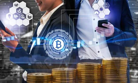 Blockchain technology and bitcoin cryptocurrency network concept (84) 스톡 사진
