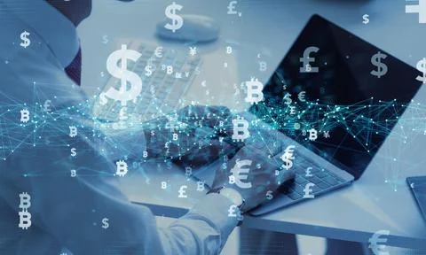Blockchain technology and bitcoin cryptocurrency network concept (84) 스톡 사진
