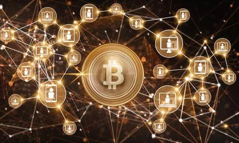 Blockchain technology and bitcoin cryptocurrency network concept (84) 스톡 사진