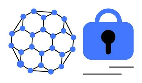 Blockchain Technology and Data Security Representation with Network and Lock Stock Illustration