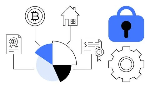 Blockchain Technology and Financial Security Elements Illustration Stock Illustration