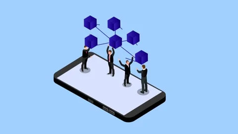Blockchain Technology and Mobile Network Connection Concept 3d animation ca.. Stock Footage 337943153
