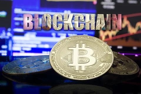 Blockchain technology and network concept. Block chain text Stock Photos