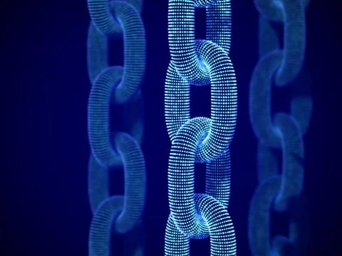 Blockchain technology and network connections: 3D digital chains. Stock Illustration